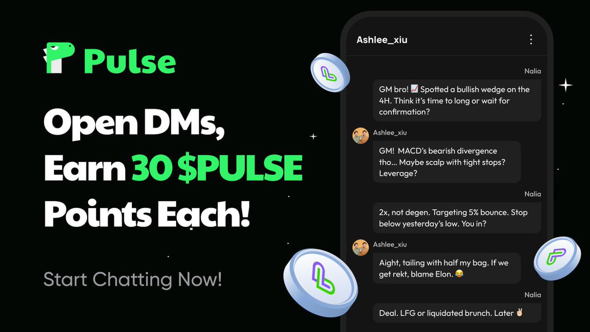 ERVA_AH's tweet image. ~ @PulseSocialFi is Changing the Game 🔥

TALK, EARN, REPEAT

Never thought I’d say this but…
DMs are now a revenue stream 😂

Pulse just launched their new #Chat2Earn feature, and it’s kinda genius.

Key Details:

✔ Send DMs (only 50 PULSE points per message)
✔ Receive DMs…