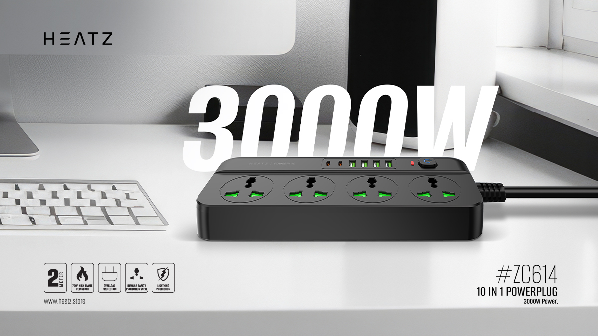 HeatzStore's tweet photo. Power up smarter with the Heatz ZC614 10-in-1 Power Plug, offering 3000W capacity, lightning protection, overload safety, and a fire-retardant build to keep your devices charged and protected.
Learn More: https://t.co/RXy0eNjmbW
.
.
#Heatz #PowerPlug #SmartCharging https://t.co/pjYuVXpVBq