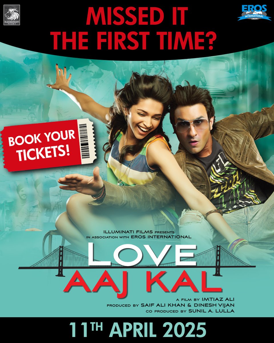 Missed it the first time? Here’s your chance! 📷
Love Aaj Kal is re-releasing in theatres – 11th April!

📷Book your tickets now:in.bookmyshow.com/movies/love-aa…

#reexperiencelove #loveaajkal #romanceisback #bigscreenmagic #rerelease #rereleasemovie #ErosNow #BookMyShow