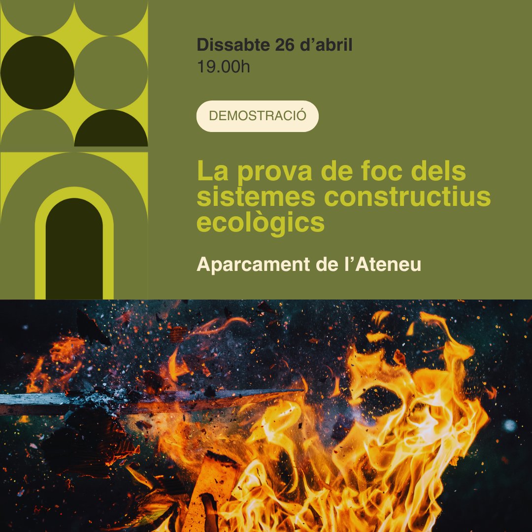 ▶️ ACTIVITATS FIRHÀBITAT 2025 ◀️

🖊️ La prova de foc dels sistemes constructius ecològics.

📅 26 d'abril
🕒 19.00h
📍 Aparcament de l'Ateneu. 

🔥 Combustió d’un mòdul construït amb materials ecològics per avaluar-ne la resistència al foc.

El programa➡️ firhabitat.com