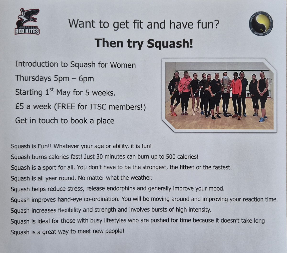 Womens Beginner Squash Sessions. Get in touch to book 🙂