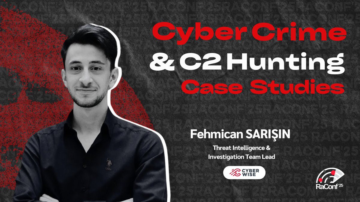 26-27 Nisan Cumartesi ve Pazar 2 gün boyunca "Cyber Crime and C2 Hunting" konulu eğitimleri ile 
Sayın Fehmican Sarışın bizimle birlikte olacaklar.

Detaylı bilgi için: raconf.com

#Raconfradarındayım
#Raconf
#Saüsiber