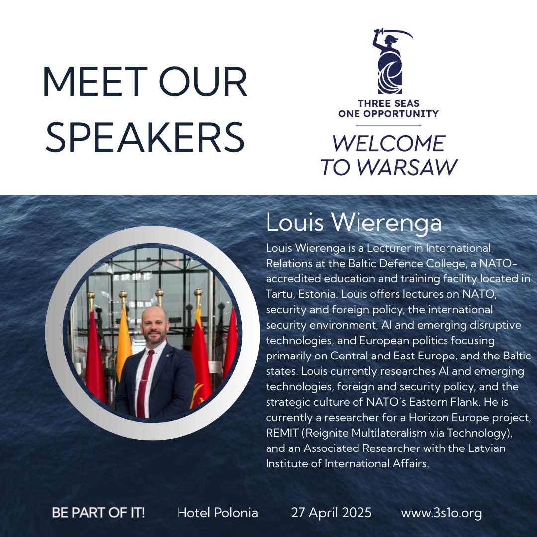 3S1OConference's tweet photo. Moderatorem dyskusji pt. ''Baltic Shield – obrona i odstraszanie'' będzie @louis_wierenga | @BALTDEFCOL
👉 Agenda: https://t.co/VNr80e7Tdk
👉 Rejestracja:https://t.co/Pzru8gwwpP
#JoinTheEvent #3S1O #WelcomeToWarsaw #April27 #SideEvent #3SISummit2025 https://t.co/kdDSXDM07t