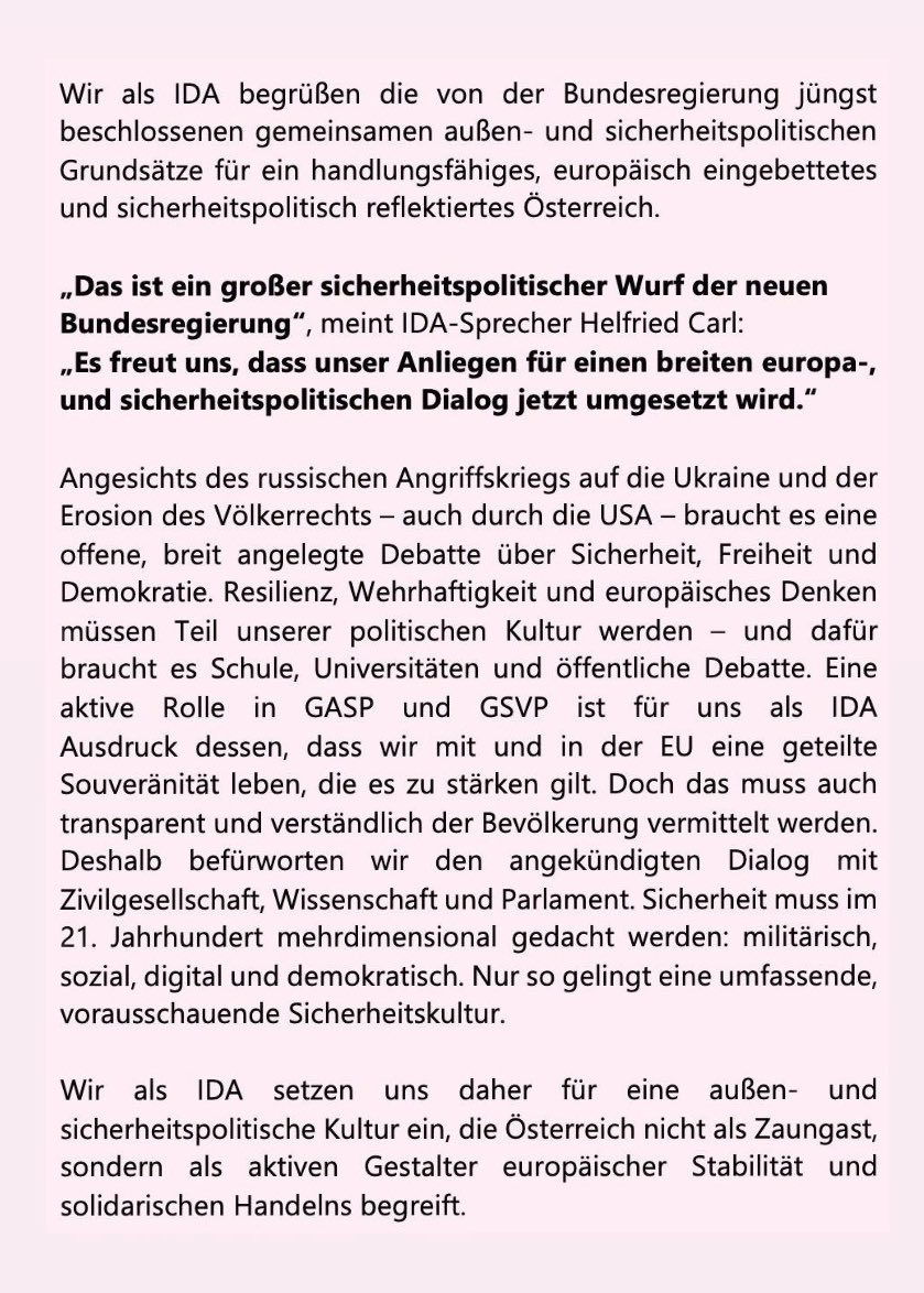Initiative demokratische Außenpolitik (@demokratischeap) on Twitter photo Als Initiative Demokratische Außenpolitik begrüßen wir die von Bundesregierung und <a href="/_CStocker/">Christian Stocker</a>, <a href="/AndiBabler/">Andi Babler</a> & <a href="/BMeinl/">Beate Meinl-Reisinger</a> beschlossenen außen- & sicherheitspolitischen Grundsätze.
Lesen Sie hier unser gesamtes Statement. Als Initiative Demokratische Außenpolitik begrüßen wir die von Bundesregierung und <a href="/_CStocker/">Christian Stocker</a>, <a href="/AndiBabler/">Andi Babler</a> & <a href="/BMeinl/">Beate Meinl-Reisinger</a> beschlossenen außen- & sicherheitspolitischen Grundsätze.
Lesen Sie hier unser gesamtes Statement.