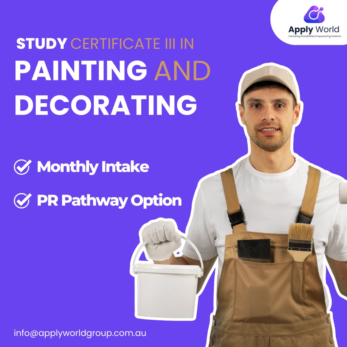 ApplyWorldGroup's tweet image. 🎨 Thinking about a hands-on career that lets you get creative? A Painting &amp;amp; Decorating course in Australia could be your perfect start! 💪 Learn practical skills, work on real projects, and open the door to a rewarding trade career.

#ApplyWorldGroup #StudyInSydney #EnrolNow