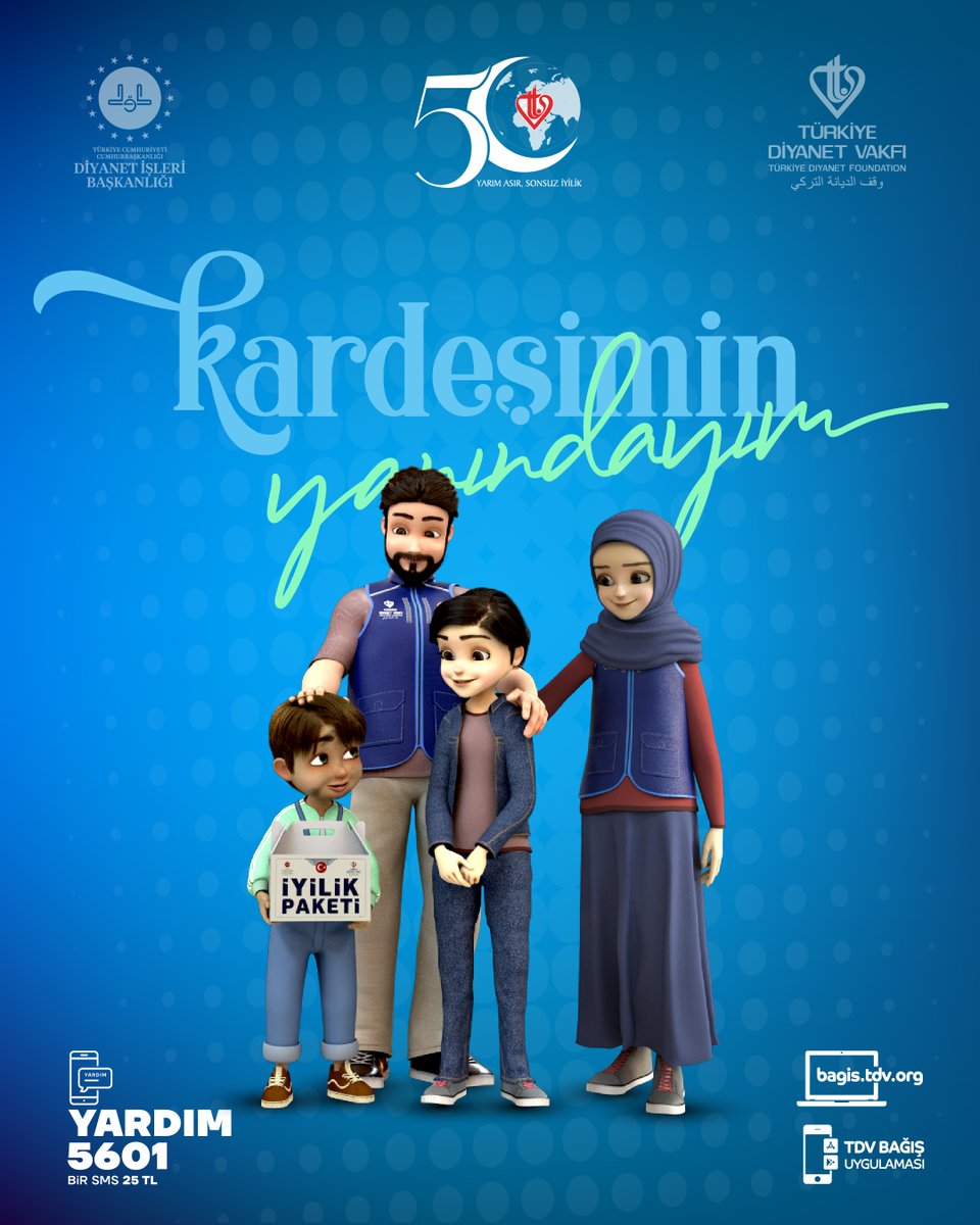 DiyanetVakfi's tweet photo. Dayanışmanın gücüyle acıları unutturuyor, hüzünleri sevince dönüştürüyor, umut dolu yarınlara birlikte yürüyoruz

Sen de #KardeşiminYanındayım diyorsan YARDIM yazıp 5601'e SMS göndererek 25 TL bağışta bulunabilir ya da https://t.co/oMTpeiVYbW adresinden online bağış yapabilirsin. https://t.co/Vf7svVGD2R