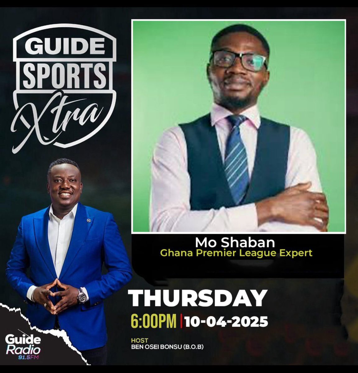 _GuideSports's tweet photo. 🚨🎙️Mo Shaban @ShabanMo9 will be our guest tonight on #GuideSportsXtra 📻📡
Tune in on @GuideRadio915 91.5 FM for all your sports news and in-depth conversations.
#GuideSports #GuideSportsXtra https://t.co/HahMl9vHiE