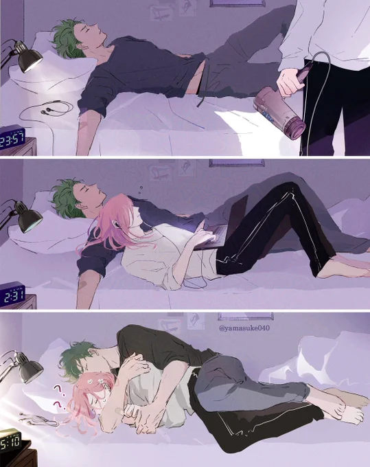 泊まる🌸に布団を用意し忘れて寝た🐯💤 