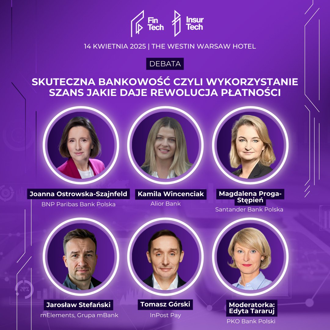 #FinTech2025 &amp; #InsurTech2025 już w poniedziałek!
Podczas wydarzenia wysłuchamy debaty: Skuteczna bankowość czyli wykorzystanie szans jakie daje rewolucja płatności 🎯

Sprawdź pełny program: fintechdigitalcongress.pl/program/