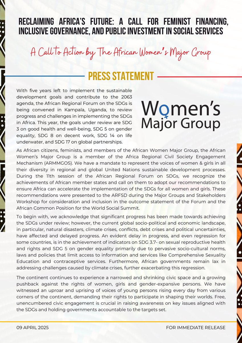 Zamara_fdn's tweet photo. The world is in crisis, and African women and girls, in all our diversity, are bearing the heaviest load. From Nairobi in ’85 to Kampala today at the 11th #ARFSD, we’ve been sounding the alarm.
It’s time for more than just promises, we need bold, intersectional solutions rooted in care, justice, and radical accountability.
#FeministsAtARFSD
#ZamaraVoices