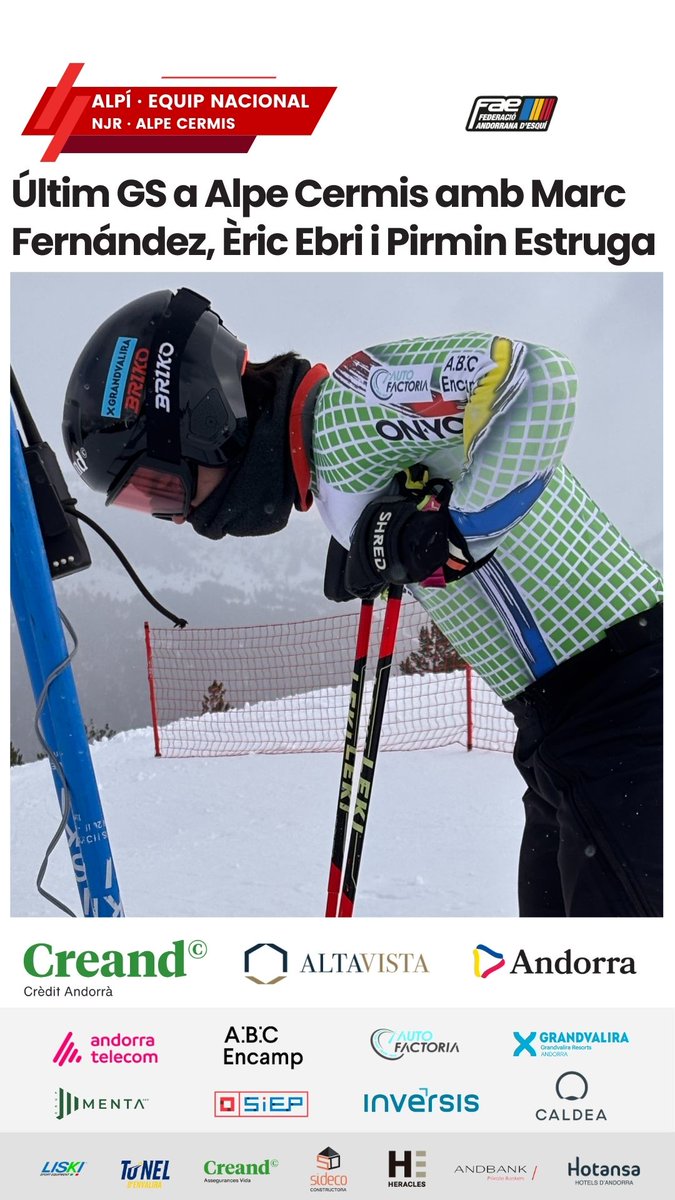FAEAndorra's tweet photo. ALPÍ · #MarcFernandez, #ÈricEbri i #PirminEstruga a l’últim gegant NJR d’#AlpeCermis 🇮🇹.
INFO ✅ https://t.co/tFR5sLHtSd https://t.co/O0PPuiyv6l