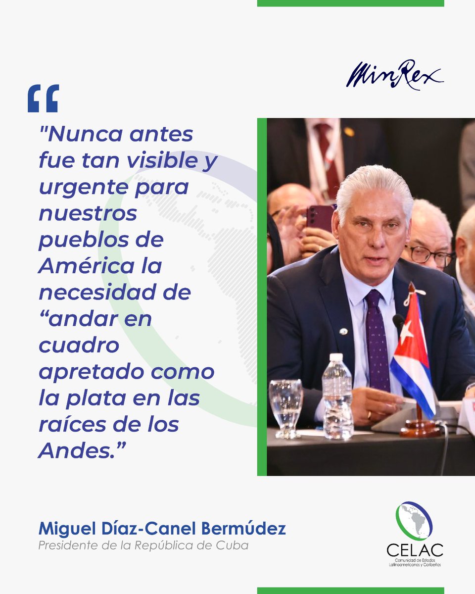 ¡Ante la arremetida del imperialismo yanqui, contra el mundo, así ha de andar América.."En cuadro apretado como la plata en las raíces de los Andes"

#CELACEsDignidad
#CELACEsUnidad
#CELAC2025