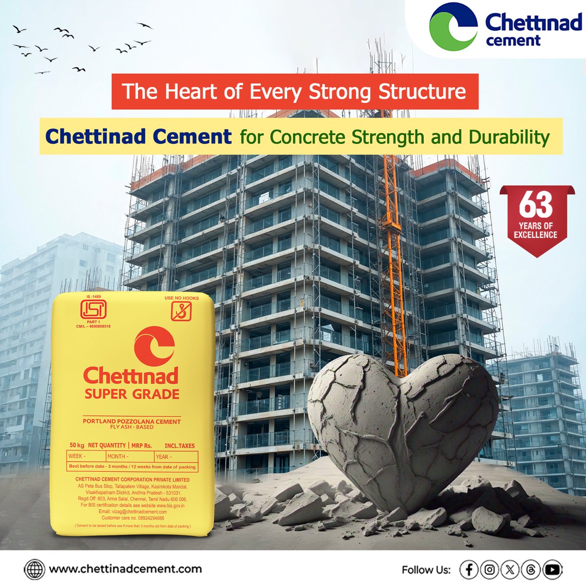ChettinadCement's tweet photo. At the core of every strong structure is Chettinad Cement.
Engineered for durability.
Trusted for 63 years.
Build with strength that lasts.
FOR MORE DETAILS
Visit Our Website: https://t.co/vRmkAVBjjC
Contact: +91 96599 11155
#ChettinadCement #Cement #DurableConstruction #BuildWithStrength #CementIndustry #EngineeringExcellence #TrustedQuality #StrongStructures #ConstructionMaterials #SustainableBuilding #CementInnovation