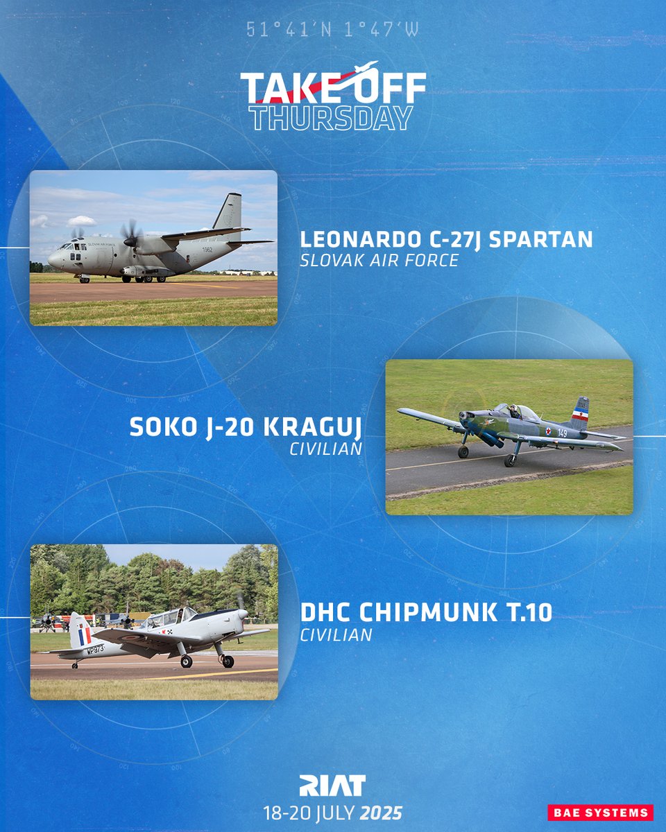 Spanish Navy Harrier returns to RIAT to perform in the flying display!
In addition, Slovak Spartan and civilian Chipmunks and Kragujs join the static display.

For the full update, visit airtattoo.com/the-airshow/ai…