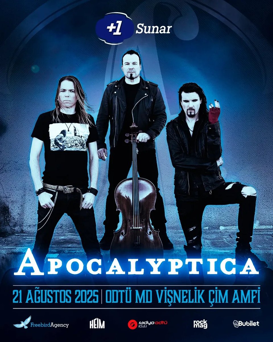 +1 Sunar: Apocalyptica, 'PLAYS METALLICA VOL. 2' turu kapsamında 21 Ağustos Ankara ODTÜ Vişnelik ve 22 Ağustos İstanbul Küçükçiftlik Park'ta sahne alıyor!

Biletler Pazartesi 12:00'de satışta.

#apocalyptica #artıbir #odtüvişnelik #küçükçiftlikpark #freebirdagency