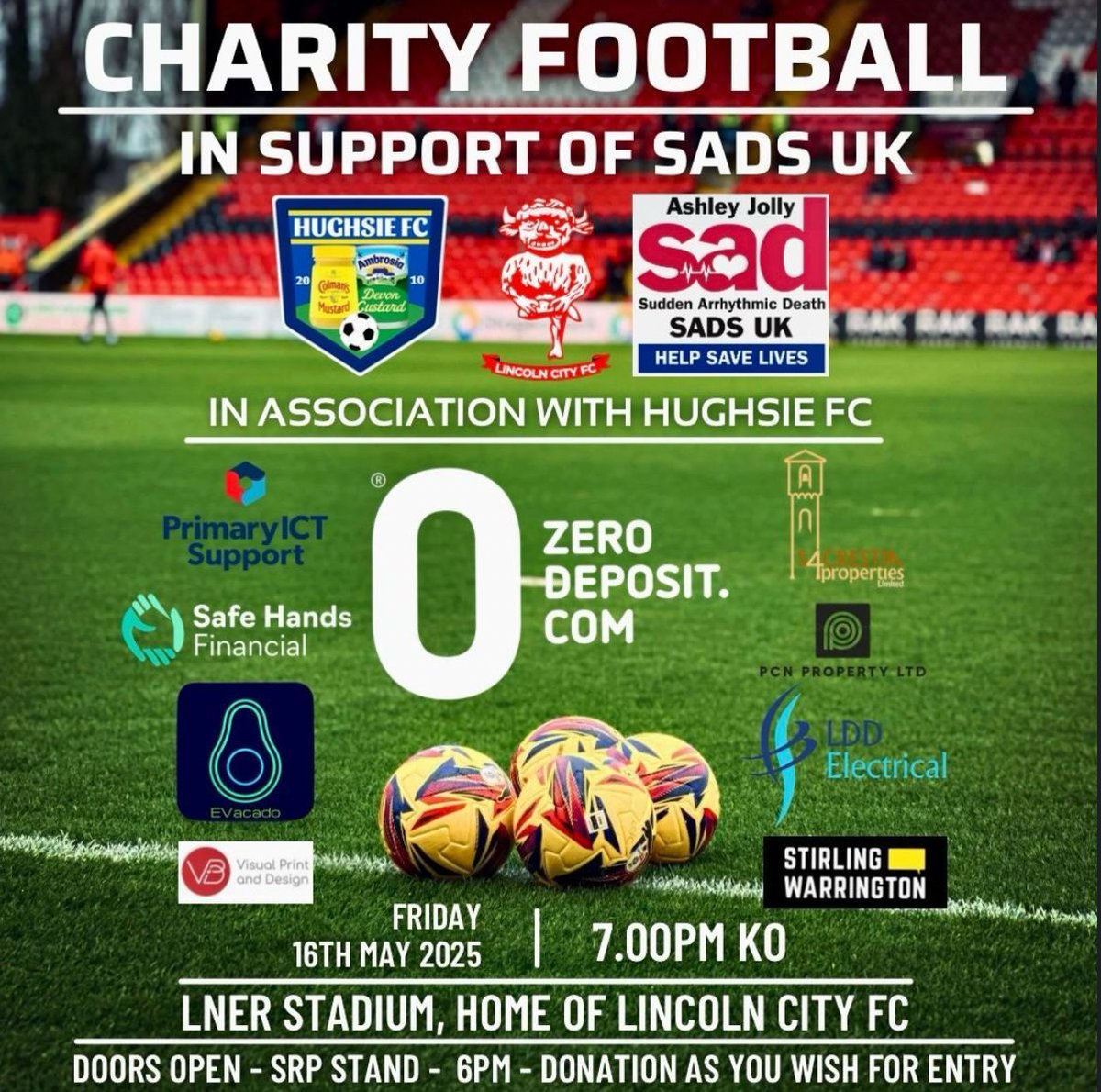 ⚽ Proud to be supporting the <a href="/SADSUK/">SADS UK</a> charity football match at <a href="/lincolncity_fc/">Lincoln City FC 🇺🇦</a> this May! Our boss Graham will be playing in the game, so let’s pray for a good game and healthy knees at full time!

Come to the LNER Stadium on May 16th for a great evening, for a fantastic cause ❤️