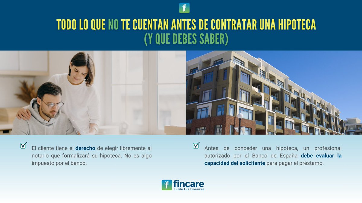FincareLegal's tweet photo. Esto NO te lo dicen al pedir una hipoteca:

1️⃣ Tú eliges al notario (no el banco).
2️⃣ El Banco de España OBLIGA a evaluar tu solvencia ANTES de aprobarte el crédito.

¿Más secretos que deberías conocer? Te los contamos 

📲 Visita:https://t.co/fNSL0mkIHd

#HipotecasSinSorpresas https://t.co/wbZ0f2wqBd