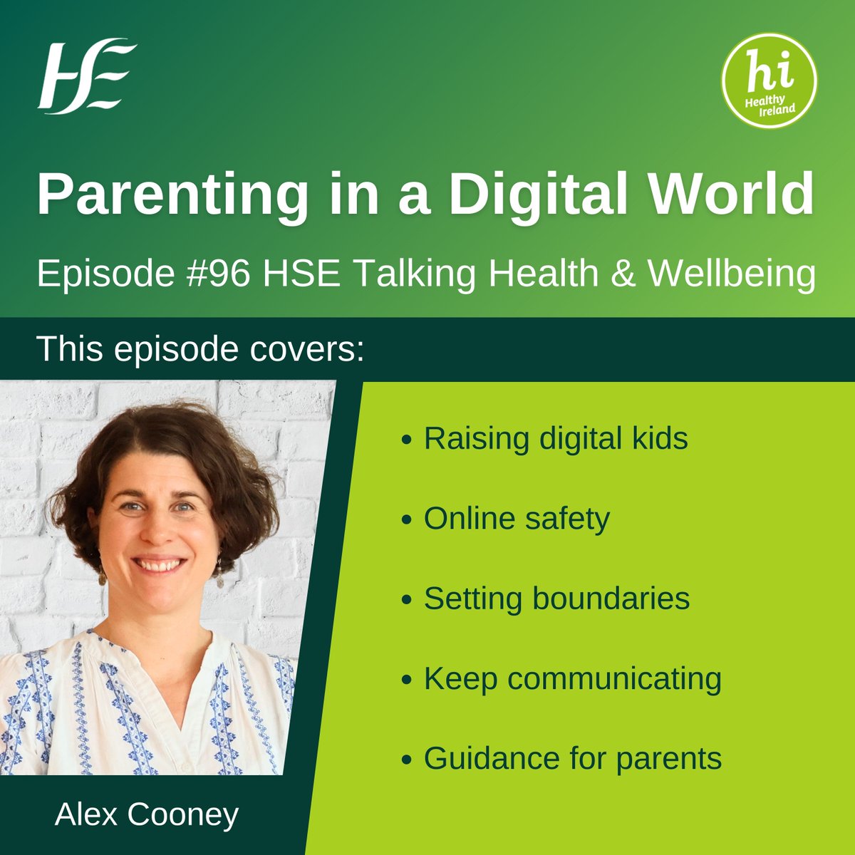 The latest episode of the HSE Talking Health and Wellbeing Podcast, Parenting in a Digital World is now available hsepodcasts.podbean.com . This episode is an insightful discussion with CEO and co-founder Alex Cooney of CyberSafe Kids #OideIreland