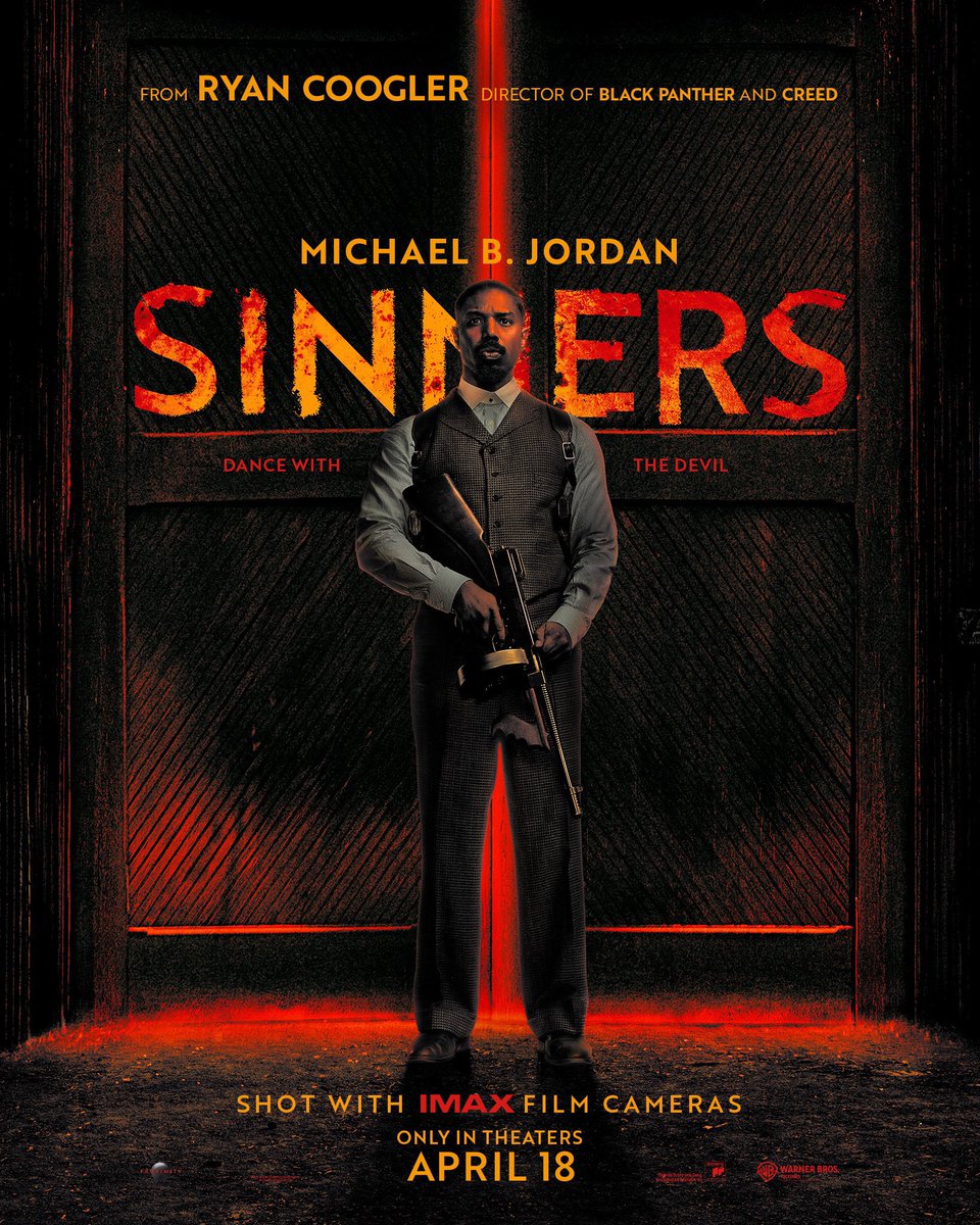 FilmUpdates's tweet photo. Ryan Coogler’s ‘SINNERS’ debuts with a perfect score of 100% on Rotten Tomatoes.

In theatres April 18. https://t.co/X4Fu56kIbK