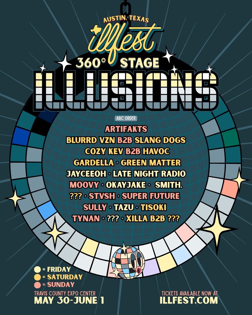 20+ ARTISTS ADDED! 🔥

Step into the mind-melting ILLUSIONS STAGE 👀

This 360-degree stage will feature Artifakts, smith., Super Future, Gardella, + more surprise guests &amp; B2Bs. Which B2B are you hoping for? 🤯