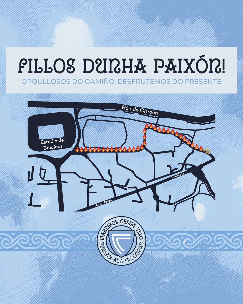 🩵 Non podemos estar máis orgullosos dun grupo de rapaces que nos representa no céspede, dun clube que simboliza o noso sentir.

💪🏻 Chegue onde chegue esta tolemia, que nada nos impida soñar!

🔥 Convocamos a todo o celtismo para facer arder a previa!

SEMPRE CELTA

TDB