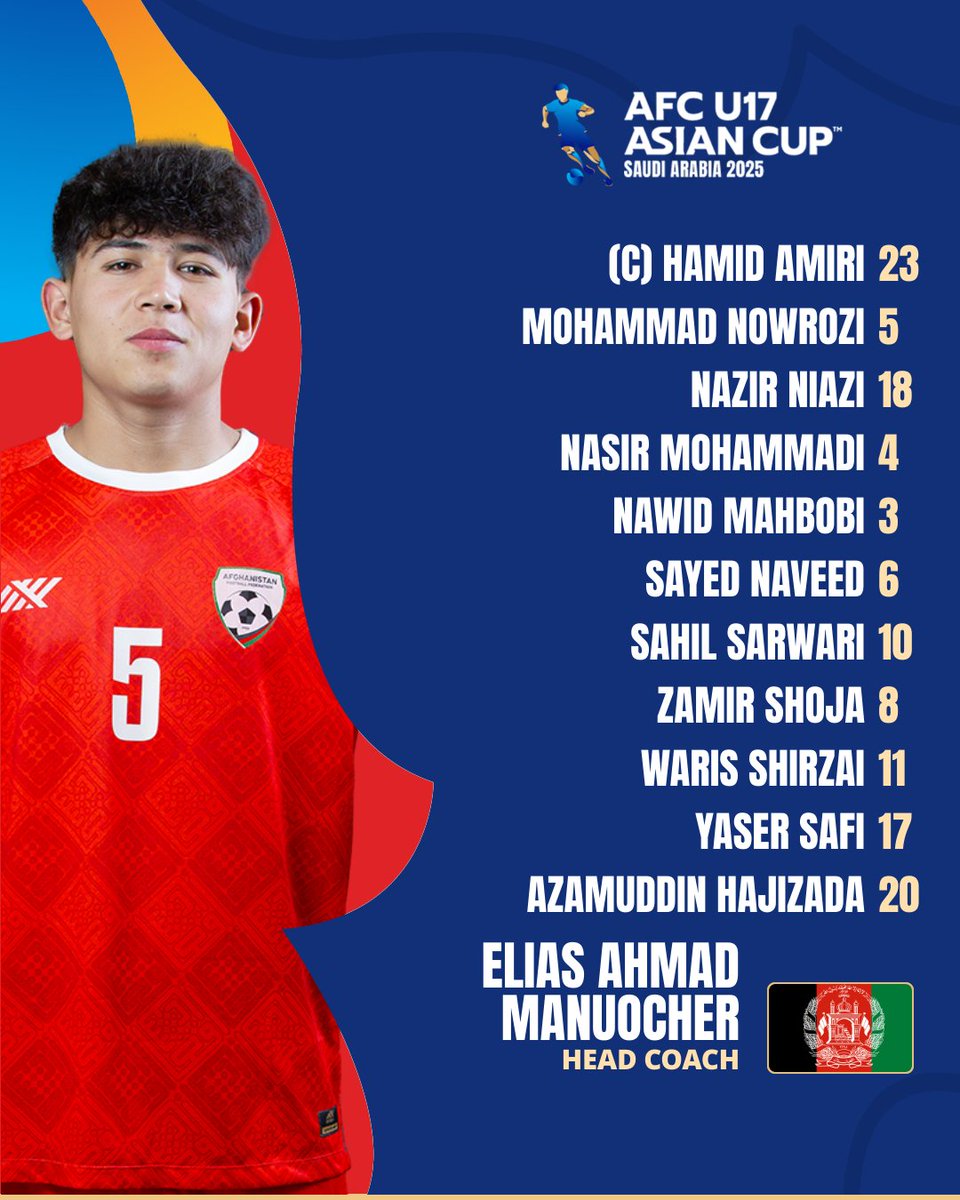 afcasiancup's tweet photo. LINEUPS | 🇦🇫 Afghanistan 🆚 Indonesia 🇮🇩
Who grabs the 3️⃣ points on the final matchday? 🔥
Watch 𝙇𝙄𝙑𝙀: https://t.co/OlrR8BXf8H
#AFCU17 | #AFGvIDN https://t.co/Z99aRRQ1WV