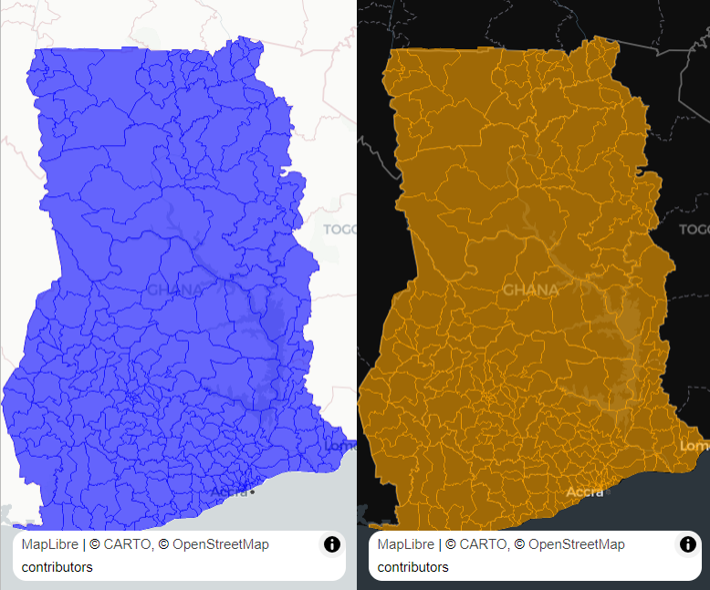 kboat_3's tweet photo. @kyle_e_walker Check out the synchronized side-by-side Ghana maps created and visualizing Accra Metropolis using @Mapbox GL JS (mapgl). kudos for this tutorial https://t.co/cF44jTbGyN