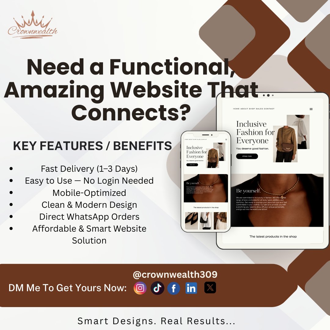 Crownwealth309's tweet photo. You’re one link away from making sales while you sleep.
No stress, no coding, just your business looking legitimate online!
DM me ‘WEBSITE’ to get yours in 1–3 days.

#SmartWorkNotHardWork #WebsiteDesigner #OnlineBusinessTips  
#CanvaWebsite #SmallBusinessSupport #BossMovesOnly https://t.co/jQ7TTI3l39