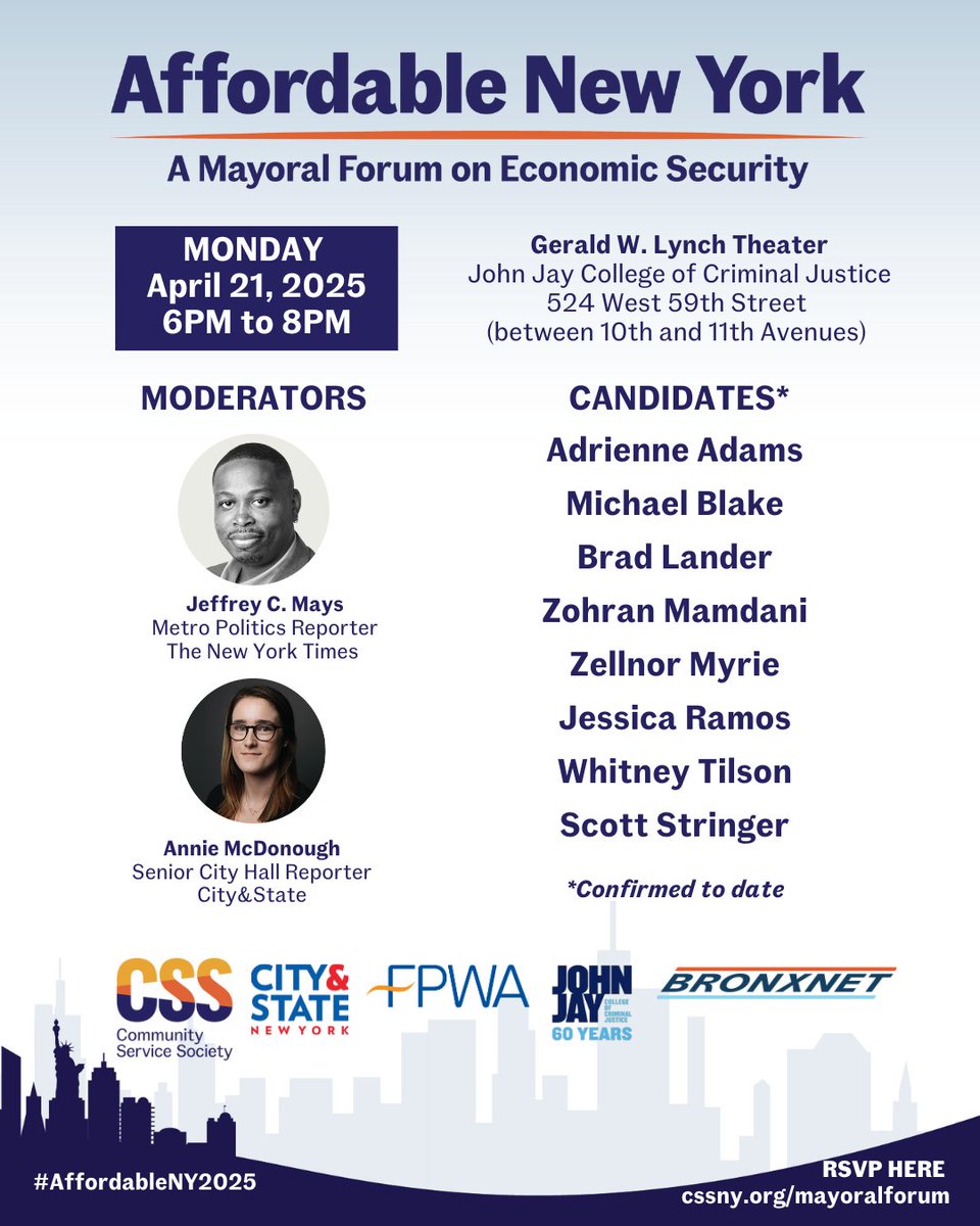 What will it take to make NYC fairer &amp; more affordable for all New Yorkers—and who’s ready to lead the way?

Hear directly from mayoral candidates on how they’ll govern, what they’ll prioritize, &amp; who they’ll fight for.

Limited space—RSVP today!

cssny.org/mayoralforum