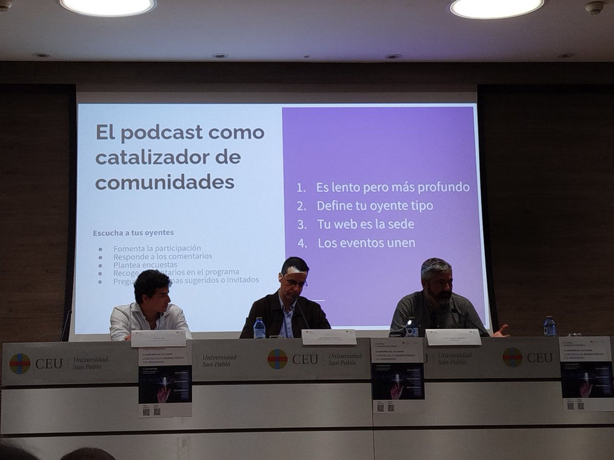 Manu de La-Chica (@manuchica) on Twitter photo «Lo que más le diferencia al pódcast de otros medios es cómo se forman y cómo son sus comunidades». Una mesa de lujo hoy con <a href="/jagelado/">José Antonio Gelado</a> (y sus cuatro claves para crear un pódcast) y <a href="/nachopla95/">Nacho Pla Pérez</a> en <a href="/fundacioncope/">Fundación COPE</a> moderada por <a href="/LuismiPedrero/">Luis Miguel Pedrero</a>. «Lo que más le diferencia al pódcast de otros medios es cómo se forman y cómo son sus comunidades». Una mesa de lujo hoy con <a href="/jagelado/">José Antonio Gelado</a> (y sus cuatro claves para crear un pódcast) y <a href="/nachopla95/">Nacho Pla Pérez</a> en <a href="/fundacioncope/">Fundación COPE</a> moderada por <a href="/LuismiPedrero/">Luis Miguel Pedrero</a>.