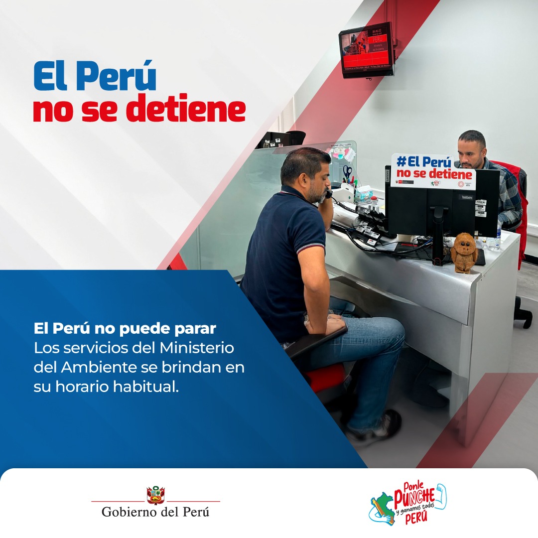 #ElPerúNoSeDetiene | En el Ministerio del Ambiente seguimos trabajando por ti y por el ambiente. Nuestra Mesa de Partes atiende con normalidad. 🙌🏼

📍 ¡Te esperamos de lunes a viernes, de 8:30 a. m. a 4:30 p. m.!