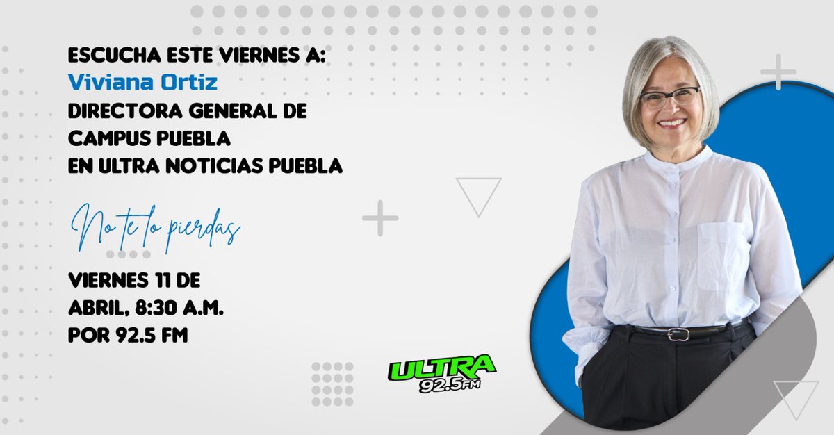 Viviana Ortiz Meillón (@dravivianaortiz) on Twitter photo Acompáñame a escucharme, mañana viernes 11 de abril a las 8:30am en 92.5FM 📻 <a href="/Ultrapuebla/">Ultra Noticias Puebla</a> Acompáñame a escucharme, mañana viernes 11 de abril a las 8:30am en 92.5FM 📻 <a href="/Ultrapuebla/">Ultra Noticias Puebla</a>