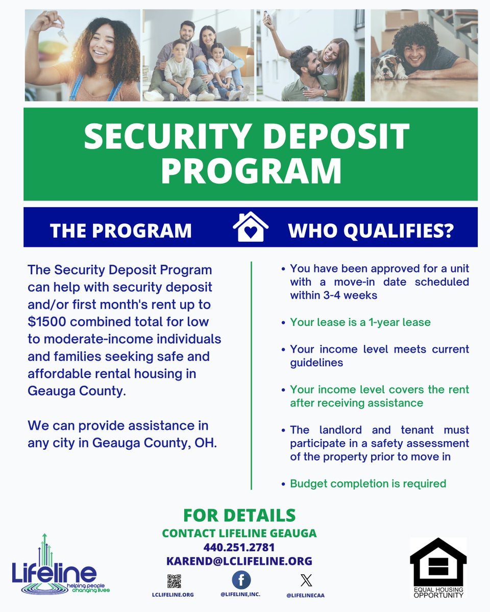 LifelineCAA's tweet photo. 🏡Are you looking to move within Geauga County, OH and need a little help?🏡

Lifeline's Security Deposit Program is an invaluable resource for low to moderate-income individuals and families in Geauga County seeking safe and affordable rental housing!

Call (440) 251-2781 https://t.co/fsoieG4McC