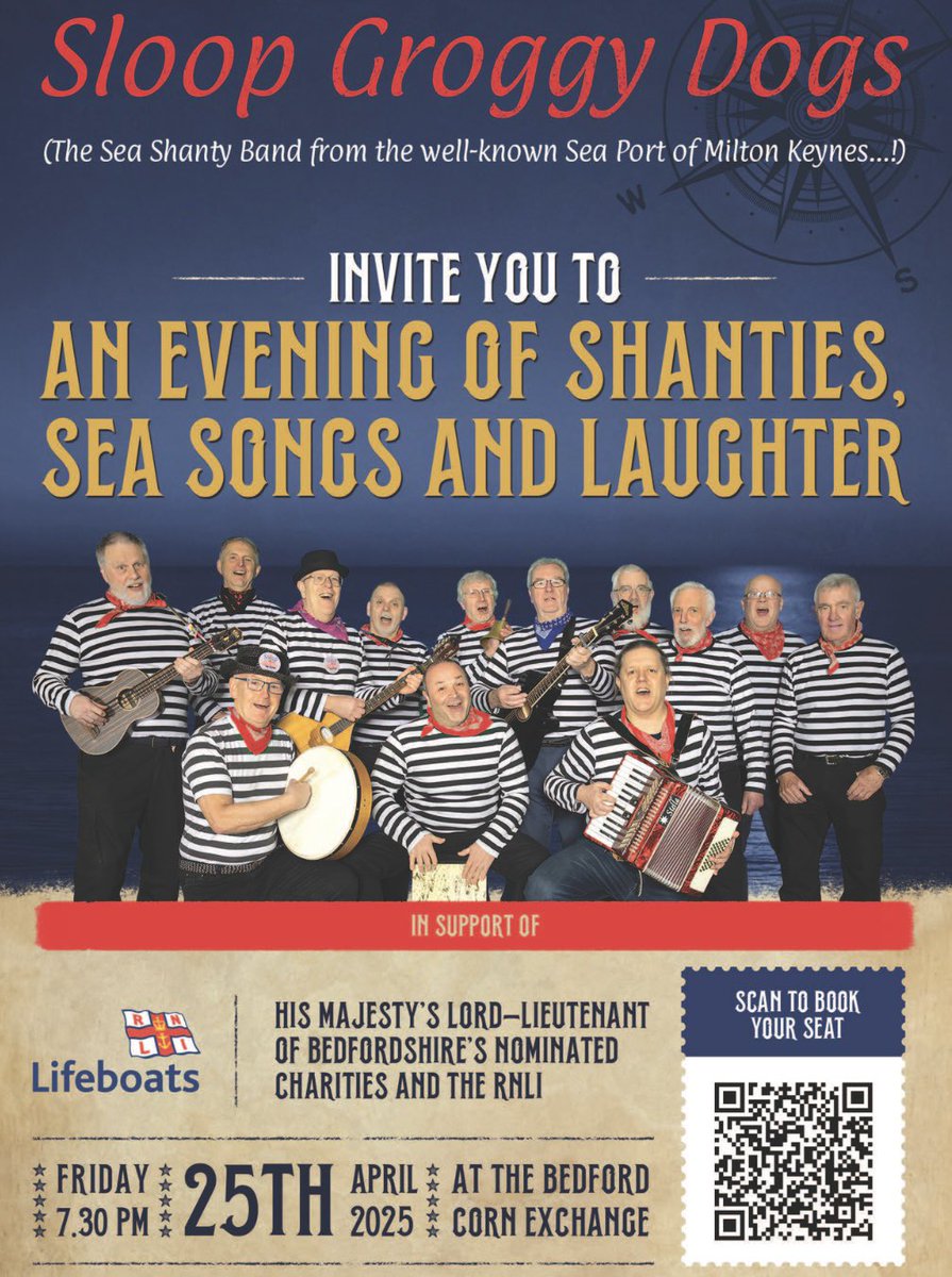 Lord-Lt Bedfordshire (@llieutenantbeds) on Twitter photo Don’t miss your chance to see the Sloop Groggy Dogs in concert at the <a href="/Bedfordcornexch/">Bedford Corn Exchange</a> on Friday 25th April.
We can’t wait to join the audience and see Deputy Lieutenant Andrew Wallis alongside his ‘shipmates’ in a performance full of laughter and fun!
Link in bio ⚓️🛟🚢 Don’t miss your chance to see the Sloop Groggy Dogs in concert at the <a href="/Bedfordcornexch/">Bedford Corn Exchange</a> on Friday 25th April.
We can’t wait to join the audience and see Deputy Lieutenant Andrew Wallis alongside his ‘shipmates’ in a performance full of laughter and fun!
Link in bio ⚓️🛟🚢