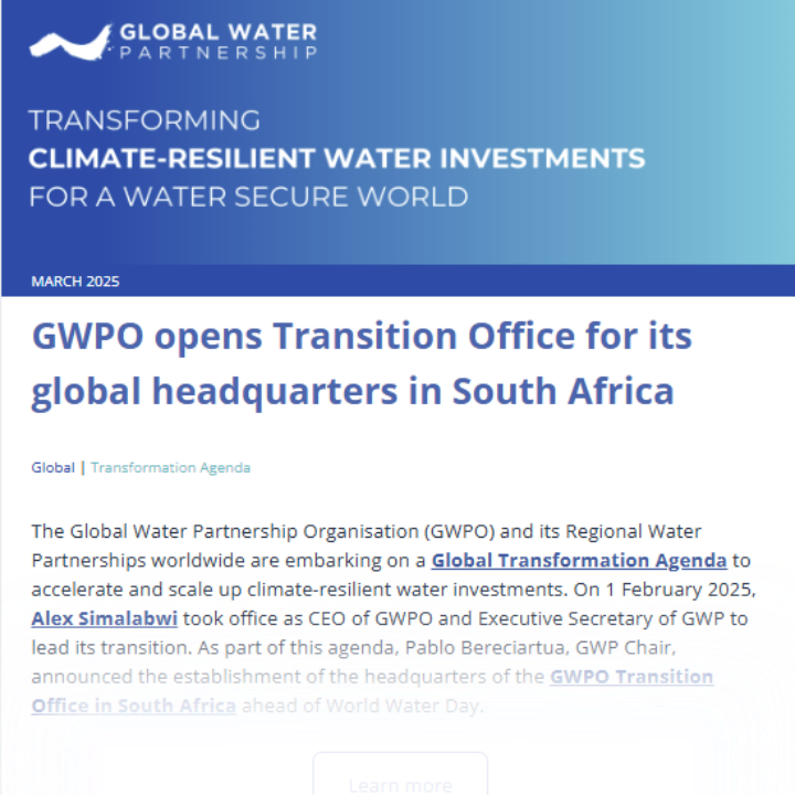 GWP is entering a new chapter — and it’s all in our March 2025 newsletter
 
GWPO and its Regional Water Partnerships are embarking on a bold Global Transformation Agenda for Water Investments 👉 bit.ly/3YmhU40

#GlobalTransformationAgenda #ClimateWaterInvestments