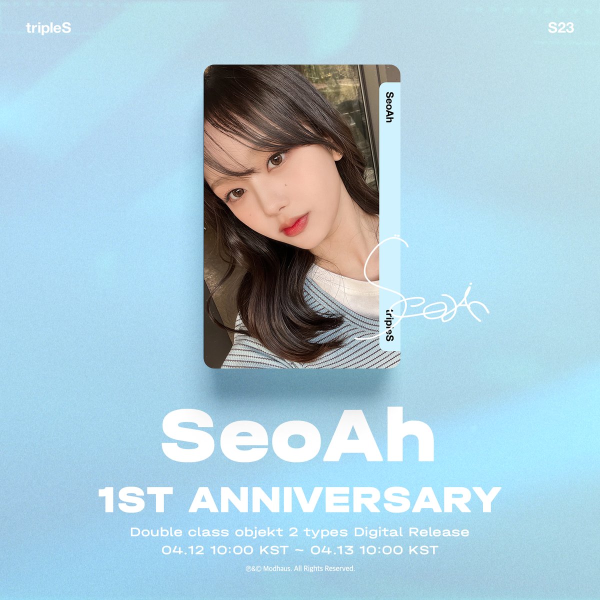 Happy 1st Year SeoAh 🎉

서아의 1주년을 오브젝트로 기념하세요! (335Z, 336Z)
Celebrate SeoAh's 1st year anniversary with Objekts! (335Z, 336Z)

📅 Schedule
2025.04.12 10:00 ~ 2025.04.13 10:00 KST

Check out on <Cosmo : the Gate>
🔗 bit.ly/428beZK

#tripleS #트리플에스
