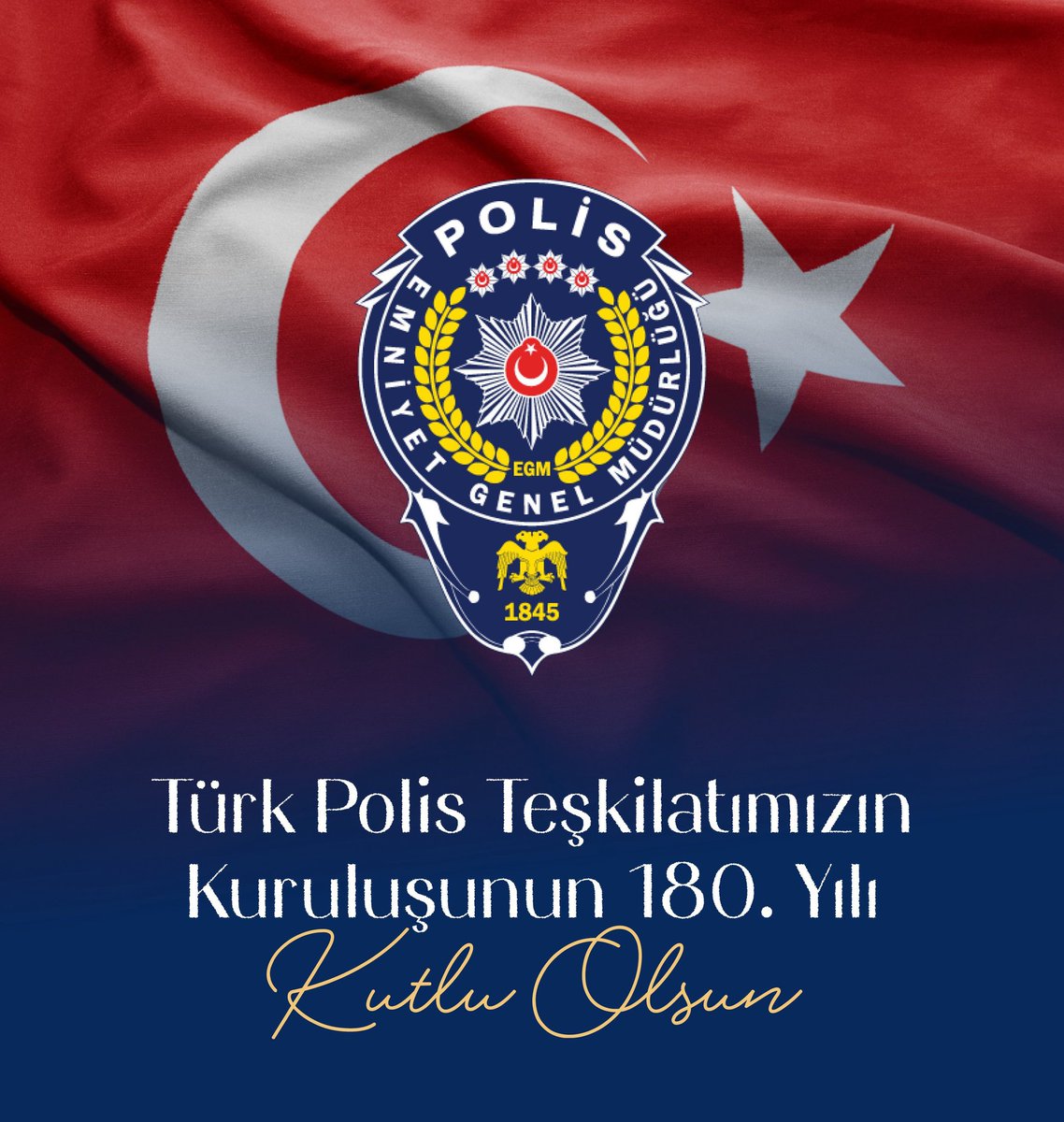 TurkyilmazEla's tweet photo. Kurulduğu günden bu yana, huzur ve güvenlik için fedakârca görev yapan Türk Polis Teşkilatımızın 180’inci kuruluş yıl dönümü kutlu olsun. 🇹🇷

#TürkPolisTeşkilatı180Yaşında https://t.co/yZnf6PrQWm