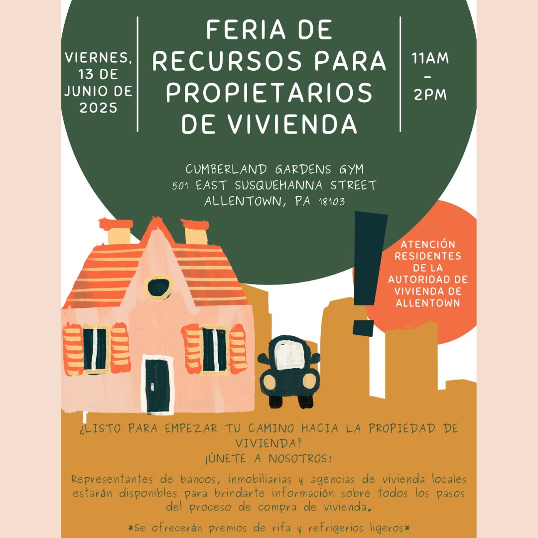 Attention AHA Residents! Are you interested in preparing for homeownership? Come join us for a Homeownership Resource Fair on Friday, June 13th from 11AM-2PM at 501 East Susquehanna Street.