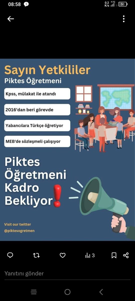 <a href="/Yusuf__Tekin/">Yusuf Tekin</a> Sayın Bakanım <a href="/Yusuf__Tekin/">Yusuf Tekin</a> , bugün Çorum'da mimarı olduğunuz Piktes Projesinde çalışan Piktes öğretmenlerini dinlediğiniz için çok teşekkür ederiz.
Sayın Bakanımız <a href="/Yusuf__Tekin/">Yusuf Tekin</a>  öncülüğünde devletimizin bize kadro verip gelecek kaygımızı sonlandıracağına yürekten inanıyoruz.