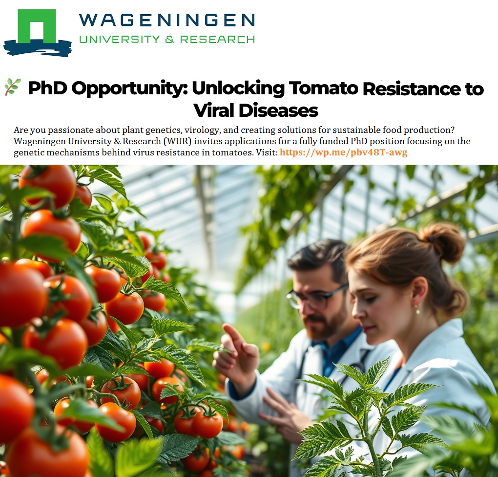 🌿 PhD Opportunity: Unlocking Tomato Resistance to Viral Diseases at Wageningen University &amp; Research, See details at: wp.me/pbv48T-awg