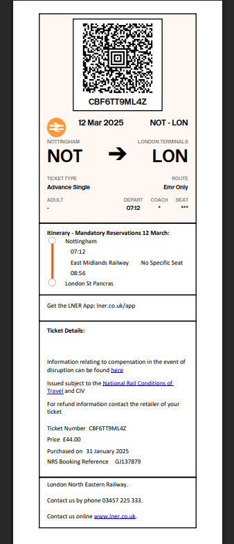 WLauberts's tweet photo. @EastMidRailway Apologies it was £44 to £54 https://t.co/rwhEcCtWLi