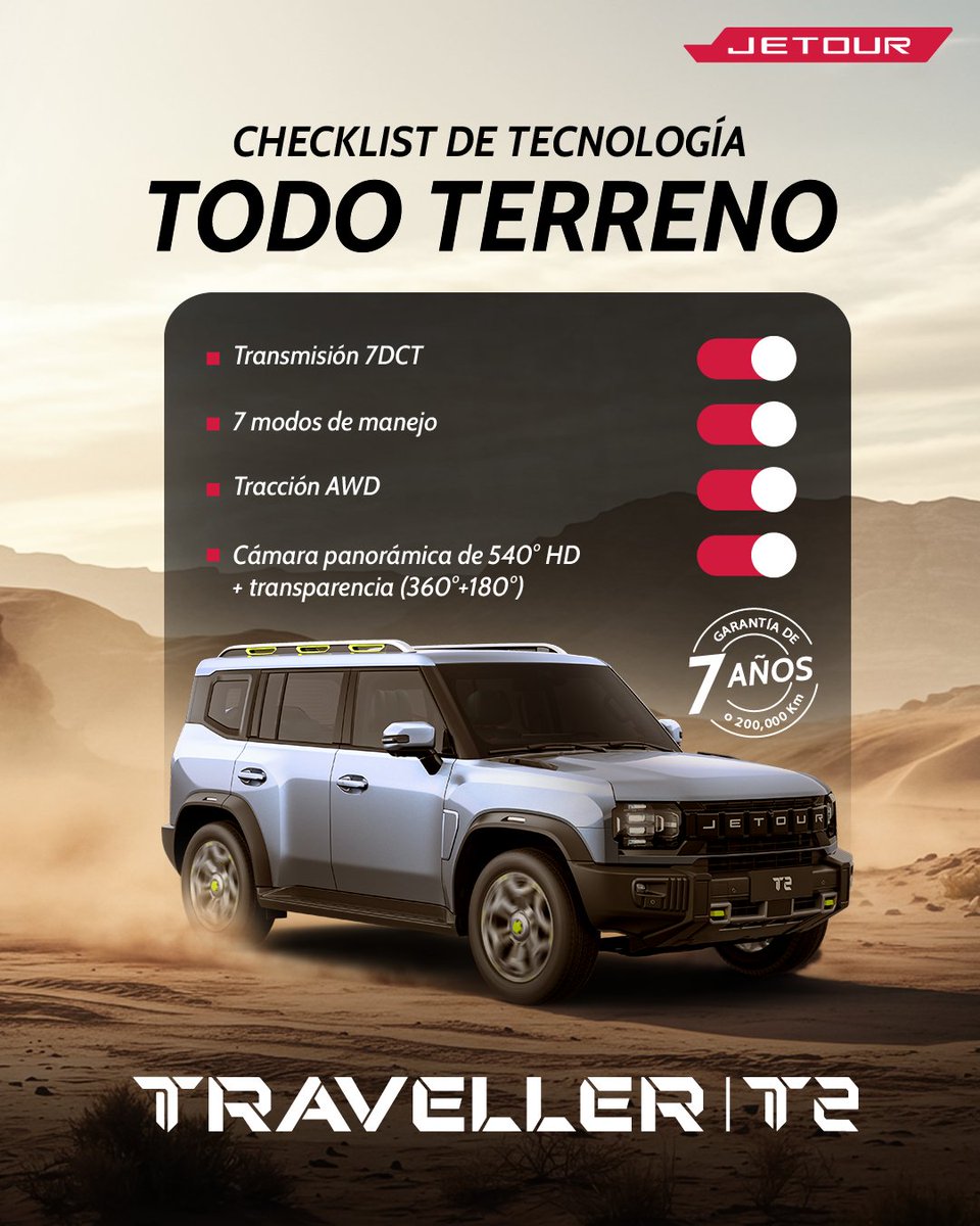 JetourPeru's tweet photo. ¡Prepárate para conquistar cualquier camino! Con tecnología que te acompaña en cada aventura, lo único que tienes que hacer es disfrutar del viaje.🛣️
📌Conoce más información aquí: https://t.co/Wwu1heebP4
#TravellerT2 #Jetour #JetourPeru https://t.co/zllHXX5D25
