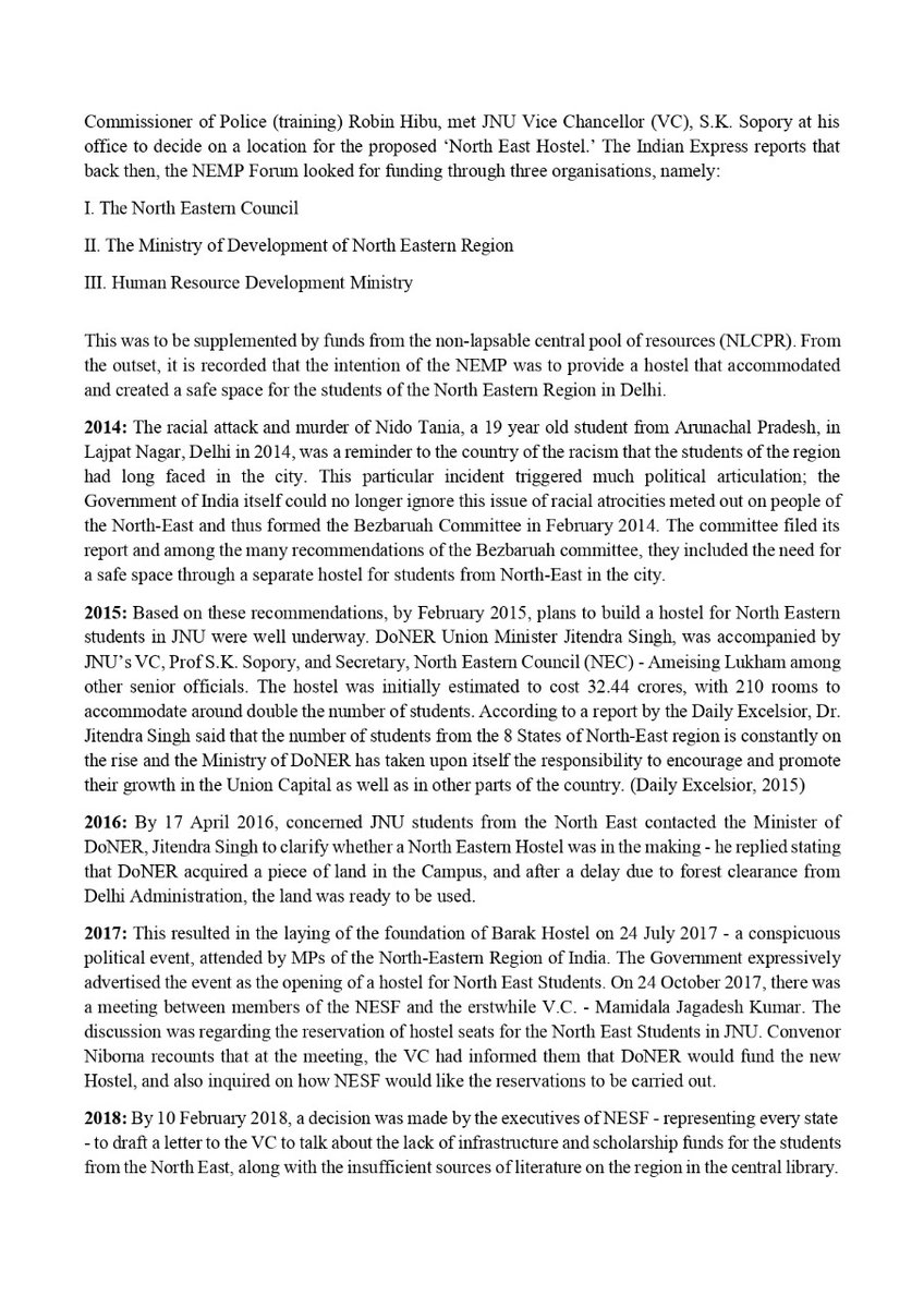 NESF_JNU's tweet photo. This is a collation of all the events that have taken place since the conceptualization of the construction of Barak Hostel till present date of the principle and reasoning behind the construction of a separate hostel for the students of the NE region with funding from the NEC. https://t.co/Y97OXINgLC