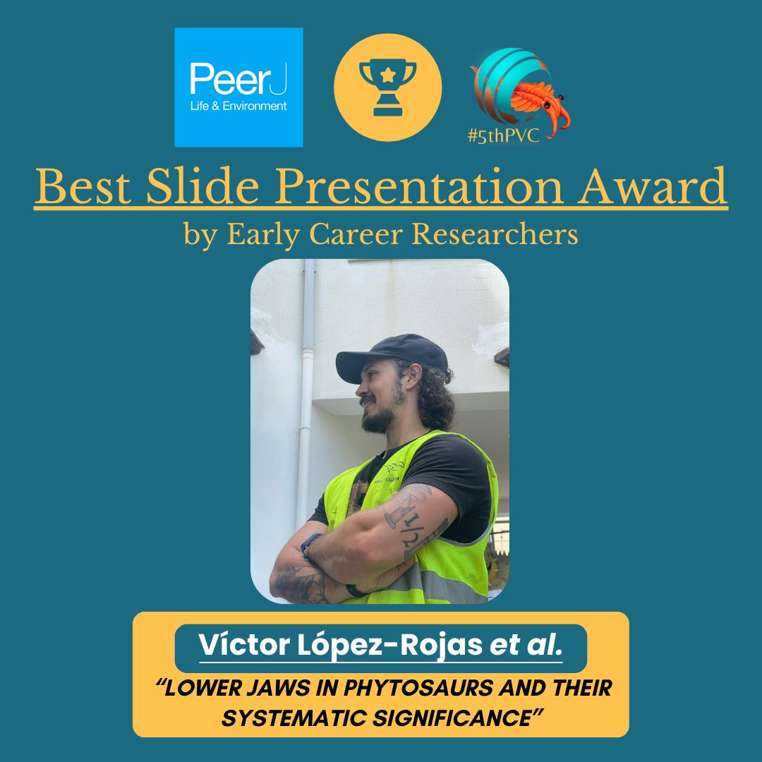 5th Palaeontological Virtual Congress (@palaeovc) on Twitter photo 🎉 Congratulations to the winner of the...
🏆 Best Slide Presentation – Sponsored by <a href="/thePeerJ/">PeerJ Publishing</a>
🏅 Víctor López-Rojas et al. <a href="/victorlr15/">Phytosauria International🦖</a>
“Lower Jaws in Phytosaurs and Their Systematic Significance”
#5thPVC 🎉 Congratulations to the winner of the...
🏆 Best Slide Presentation – Sponsored by <a href="/thePeerJ/">PeerJ Publishing</a>
🏅 Víctor López-Rojas et al. <a href="/victorlr15/">Phytosauria International🦖</a>
“Lower Jaws in Phytosaurs and Their Systematic Significance”
#5thPVC