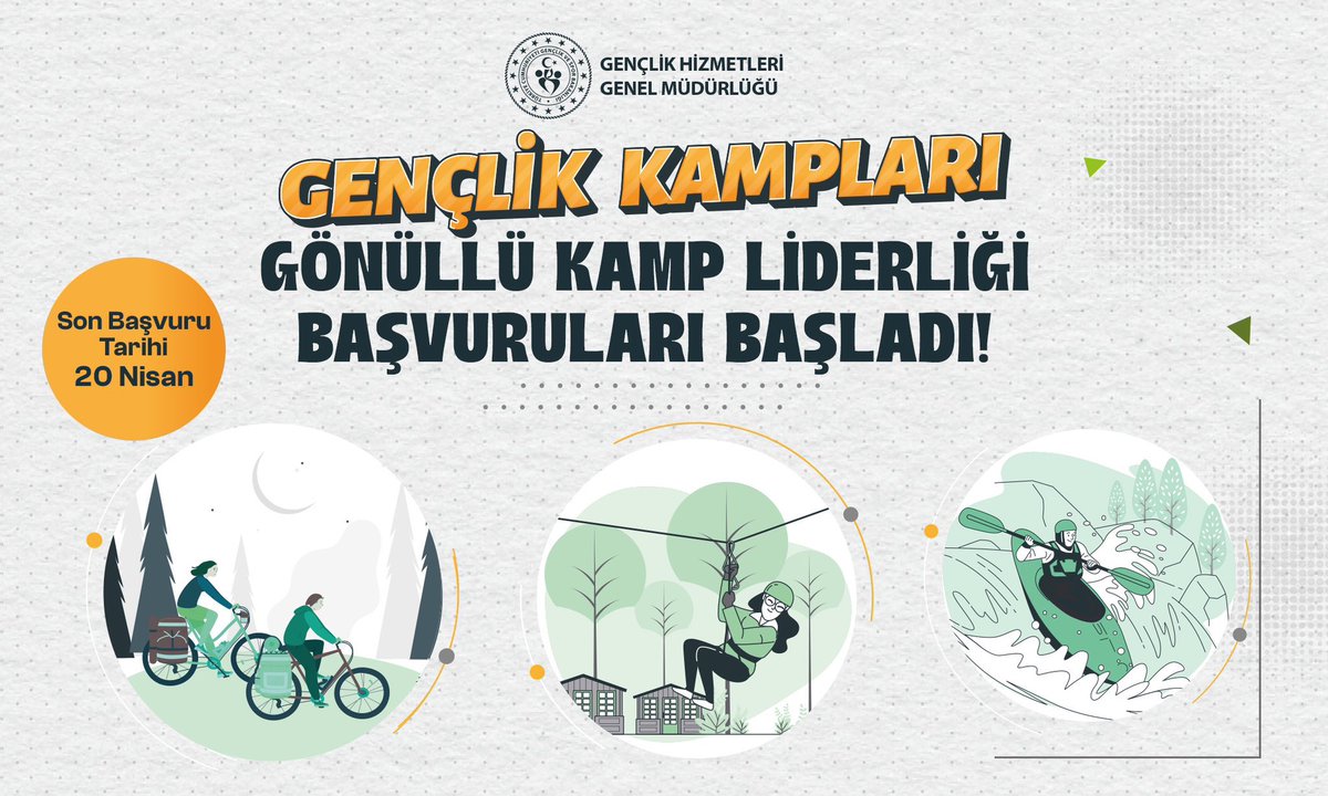 Gönüllü Kamp Liderliği başvuruları başladı! 🌟

Gençlik Kamplarında unutulmaz deneyimler yaşamak ve liderlik becerilerini geliştirmek istiyorsan hemen başvurunu yap!

Son Başvuru Tarihi: 20 Nisan 2025 🗓
Detaylar ve başvuru için: genclikhizmetleri.gov.tr

#GönüllüKampLiderliği