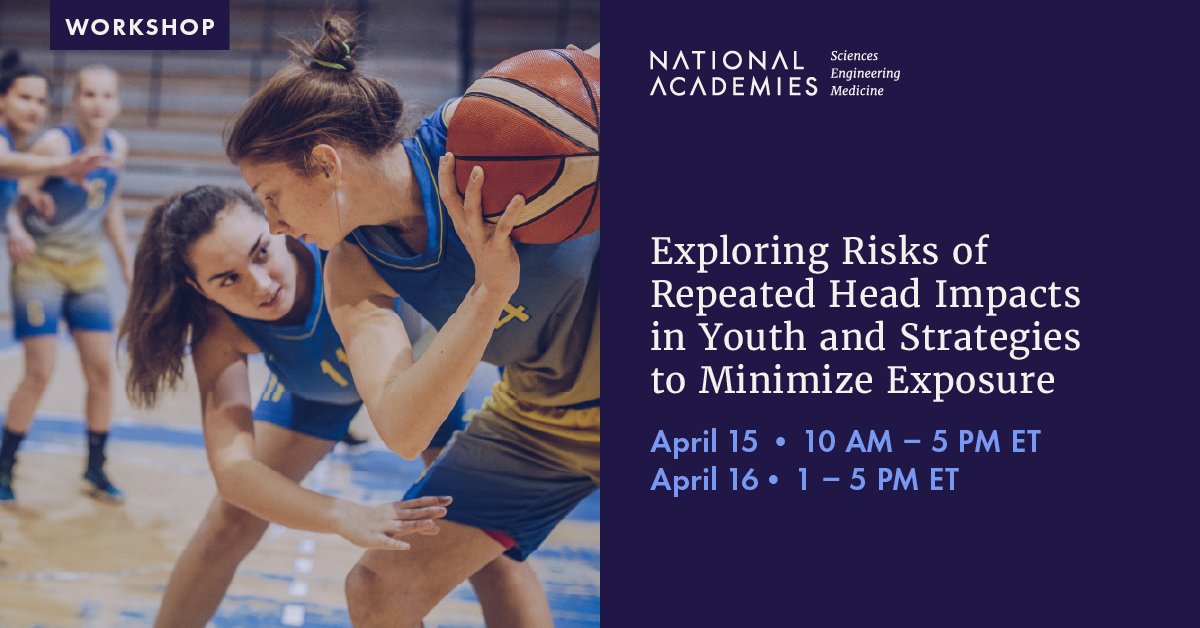 National Academies (@thenasem) on Twitter photo How do repeated head impacts experienced during sports and other activities affect the future well-being of children and adolescents?
Learn about the long-term implications of repeated head impacts in youth at a <a href="/NASEM_Health/">NASEM Health</a> workshop on April 15 – 16: ow.ly/K8q650VxS6B How do repeated head impacts experienced during sports and other activities affect the future well-being of children and adolescents?
Learn about the long-term implications of repeated head impacts in youth at a <a href="/NASEM_Health/">NASEM Health</a> workshop on April 15 – 16: ow.ly/K8q650VxS6B