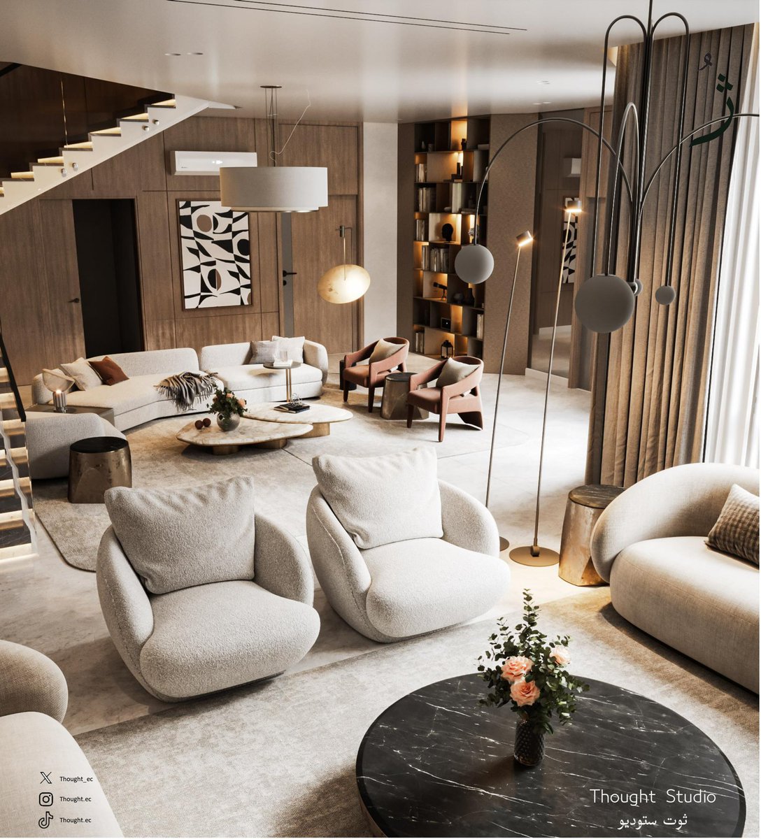 thought_ec's tweet photo. We opened up the spaces to make the area feel bigger and more relaxing 🌿✨
Natural light flows through every corner, with soft, carefully chosen furniture 🤍🪑

#تصميم_داخلي 
#InteriorDesign #OpenSpace #HomeInspo https://t.co/cUUQ6KhNEF