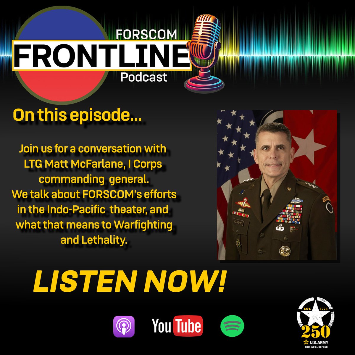 FORSCOM's tweet image. 📺 Watch EVERY episode of the Frontline podcast on our YouTube channel: youtube.com/channel/UCkcU1…
Listen to every episode on your favorite podcast platform or at one of the links below
🔹 podcasts.apple.com/us/podcast/the…
🔹 open.spotify.com/show/3FXb1jG7P…
#FORSCOMFrontline #BeAllYouCanBe @I_Corps