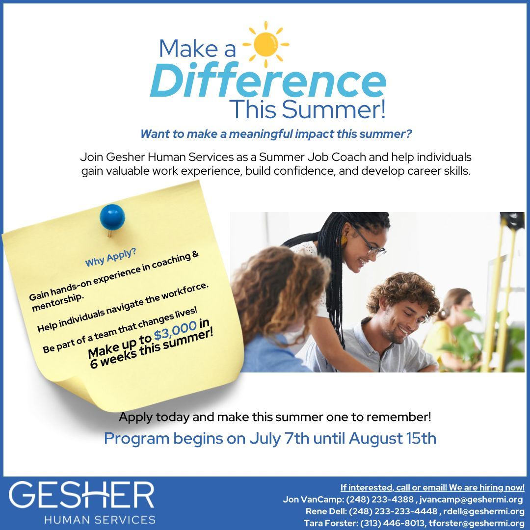 This summer, step into a role that truly makes a difference. As a Summer Job Coach, you’ll mentor individuals, help them gain real-world experience, and watch their confidence grow! Ready to change lives? Apply now! #SummerJobCoach #MentorshipThatMatters