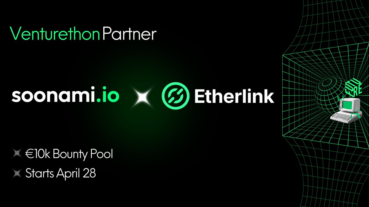 Compete for a €10k bounty pool on Etherlink with <a href="/soonami_io/">soonami.io</a>! 🏆

DeFi/Gaming projects, it's your time to shine at Venturethon 7. Explore the Etherlink track now ⬇️
soonami.io/venturethon/pr…
